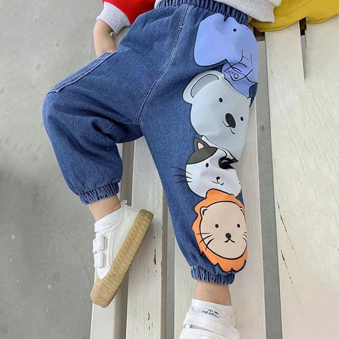 Denim Joggers with Cute Cartoon Prints |