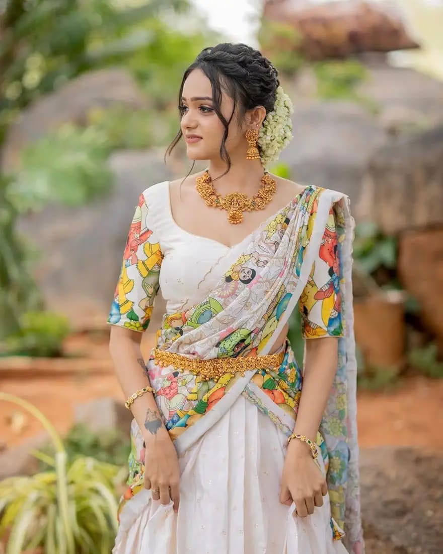 Asics half saree for women multicolored kalamkari art prints