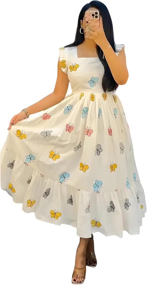 Butterfly-print midi dress