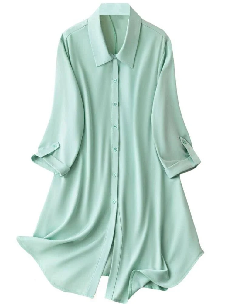 Emerald green button-down shirt dress